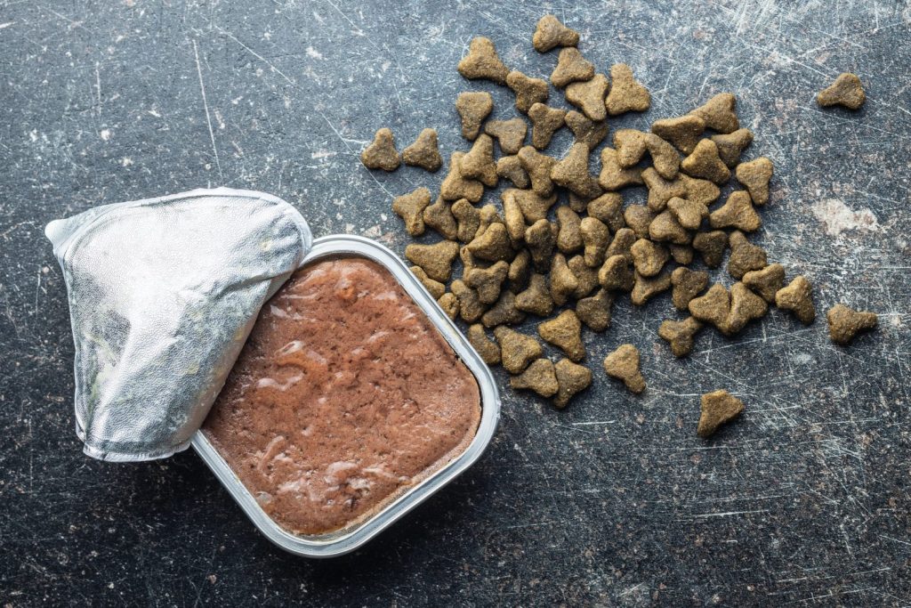 Wet pet food. Cat or dog pate.